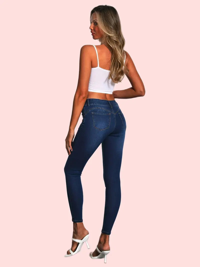 Jeans Ajustados Azules de Tiro Alto  con Bolsillos Slash - tidovo