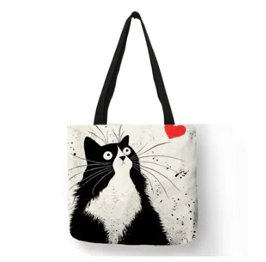 Bolso de Lino con Diseño de Gato - tidovo