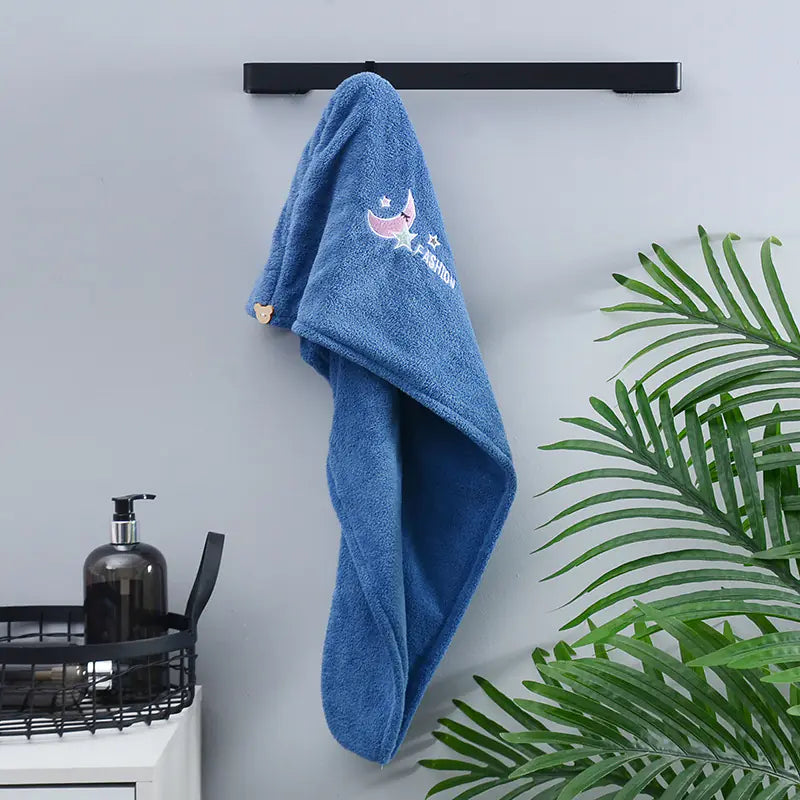 Toalla de Cabello de Microfibra de Terciopelo Coral Bordada - tidovo