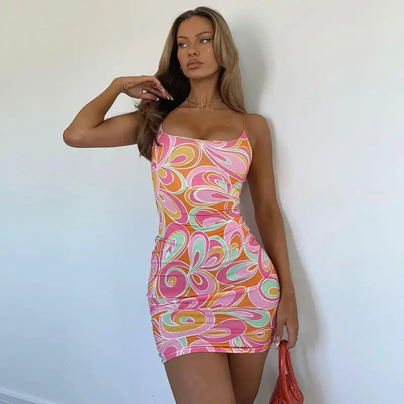 Vestido Estrecho Estampado  con Diseño de Un Hombro - tidovo