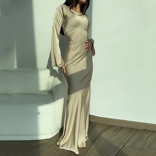 Vestido Largo Suelto y Elegante de Manga Larga - tidovo