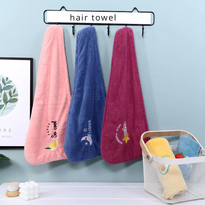 Toalla de Cabello de Microfibra de Terciopelo Coral Bordada - tidovo