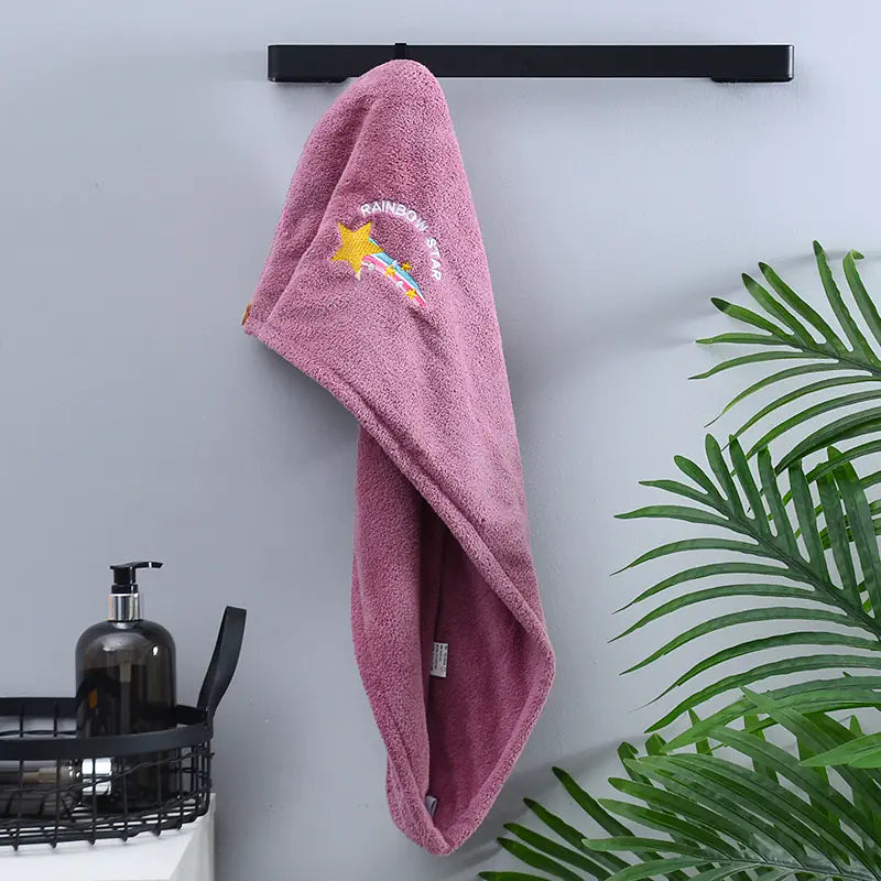 Toalla de Cabello de Microfibra de Terciopelo Coral Bordada - tidovo