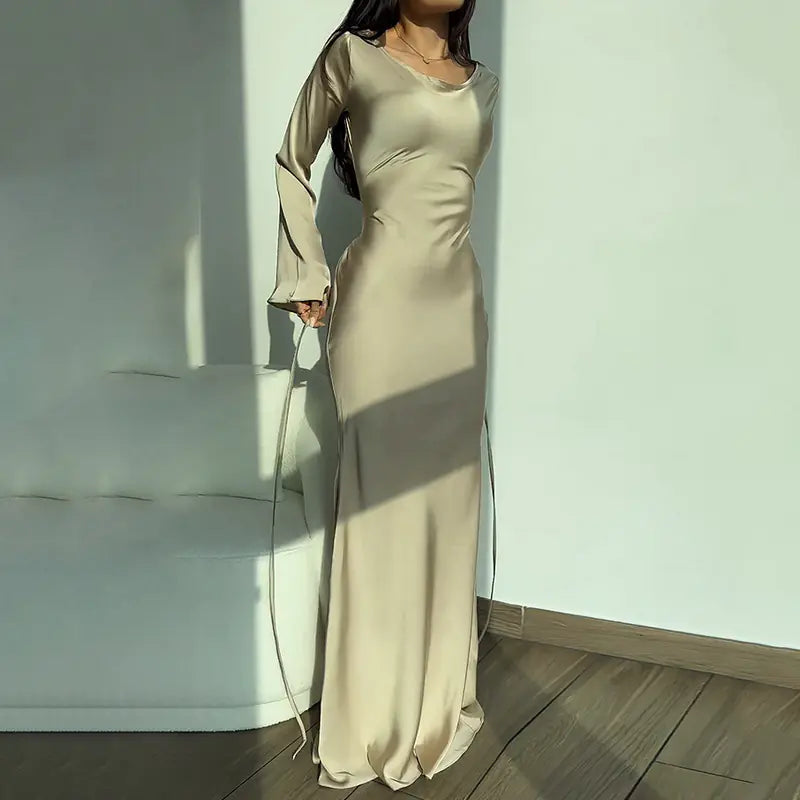 Vestido Largo Suelto y Elegante de Manga Larga - tidovo