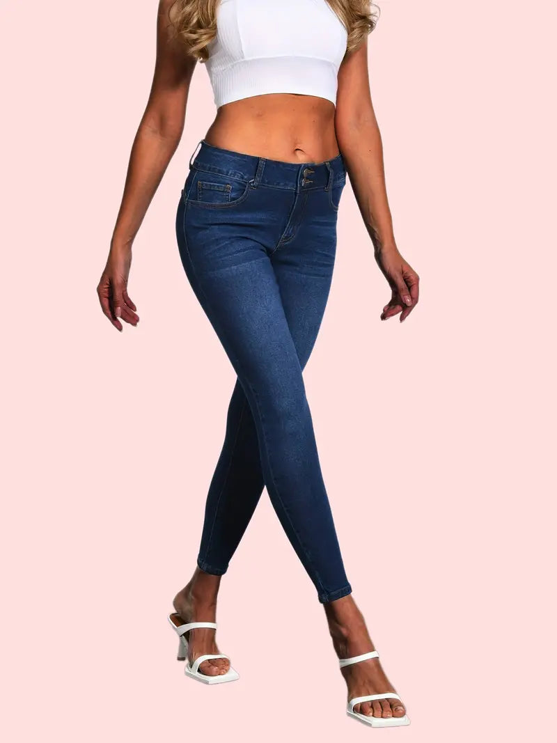 Jeans Ajustados Azules de Tiro Alto  con Bolsillos Slash - tidovo