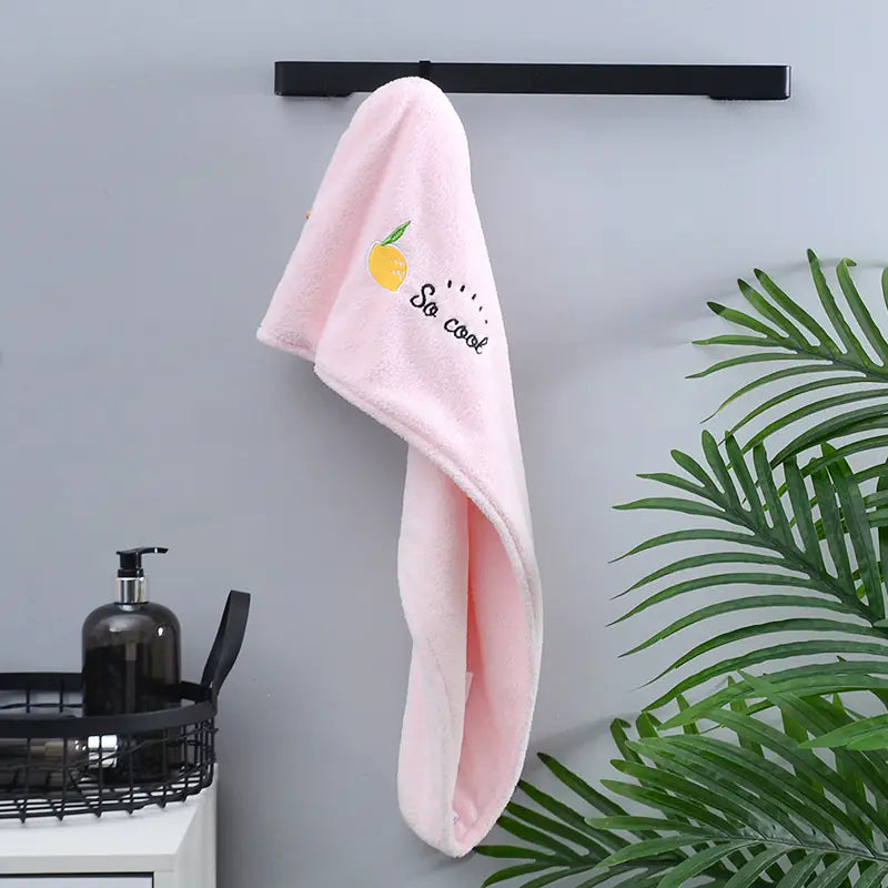 Toalla de Cabello de Microfibra de Terciopelo Coral Bordada - tidovo