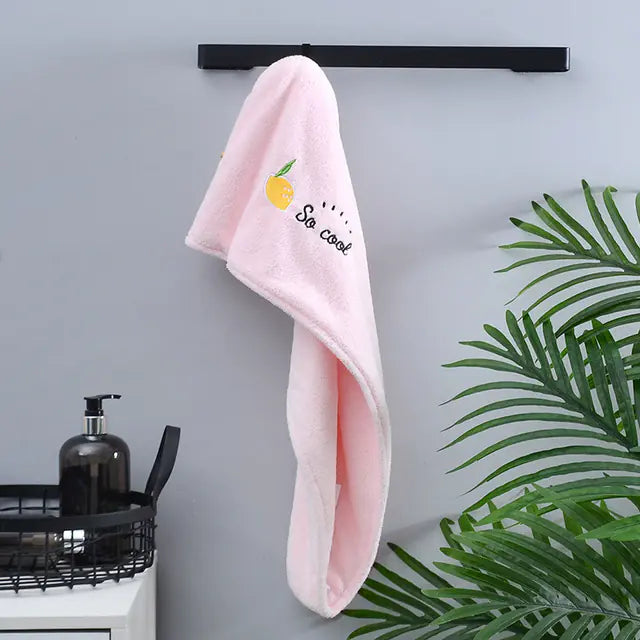 Toalla de Cabello de Microfibra de Terciopelo Coral Bordada - tidovo