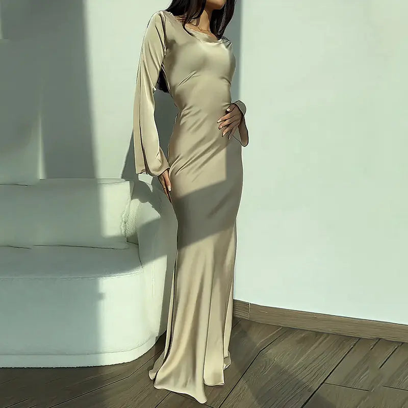 Vestido Largo Suelto y Elegante de Manga Larga - tidovo